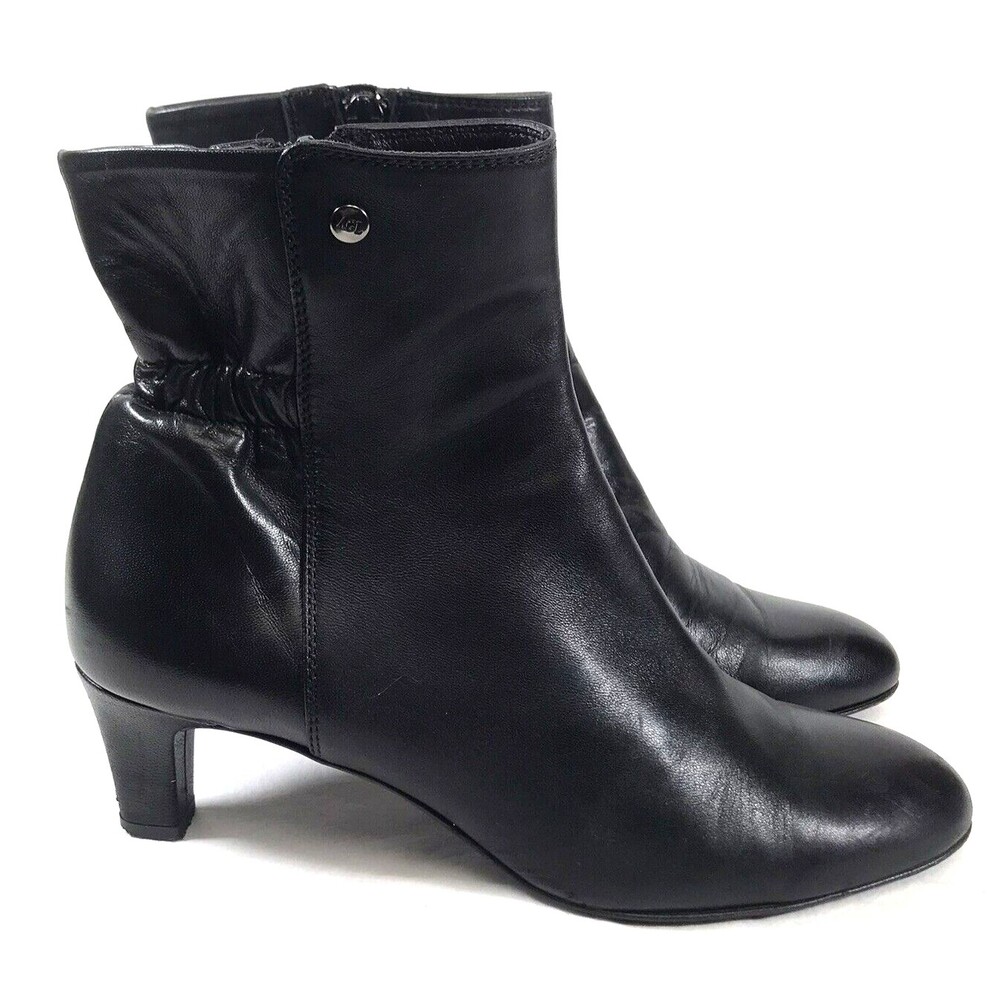 Attilio Giusti Leombruni Zip Boot Black Leather Booties Made Italy Sz 38 7.5 AGL